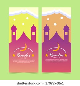 Ramadan banner template design illustration, With color gradient and mosque background, Can be used for many purpose, Easy editable
