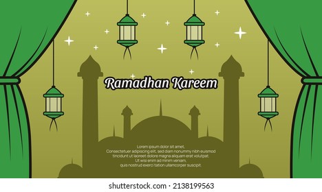 vectores de banner ramadan, estilo de caricatura