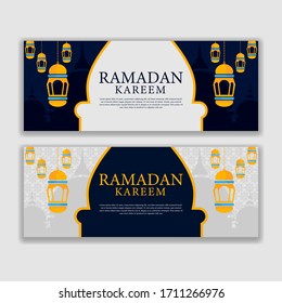 Ramadan-Banner mit Laternen und vagen Moschee-Schatten. Design für die Feier des islamischen Feiertags. sehr gut für Werbung im Internet oder in sozialen Medien.
