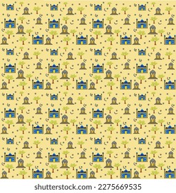 Ramadan based pattern with mosque and tree