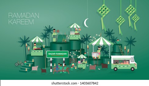 ramadan bazaar greetings template vector/illustration with malay words that mean 'blessed ramadan'