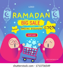 Ramadan Big Sale Ads Template Media Social Cute Cartoon Vector Design