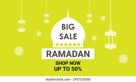 Ramadan big sale banner template background discount up to 50 % off shop now text with Islamic lantern decoration vector illustration 