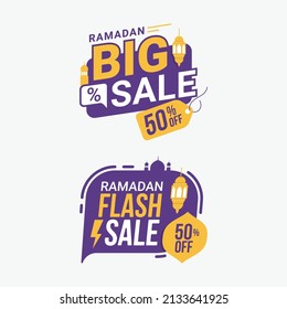 Banner de etiqueta de gran venta de Ramadán distintivo de etiqueta adhesiva. Oferta especial promoción de venta flash ramadan ilustración vectorial