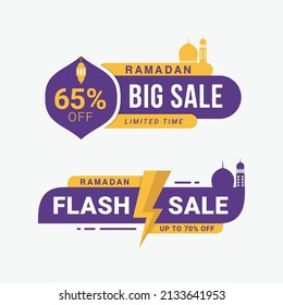 Ramadan big sale label banner sticker badge. Special offer ramadan flash sale promotion vector illustration