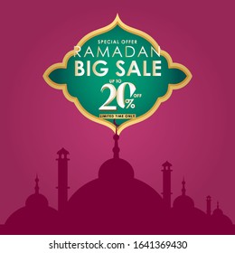 Ramadan Big Sale Special Offer up to 20% off Limited Time Only Vector Template Design Illustration