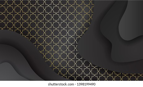 Ramadan black and gold background paper cut vector greeting card. Eid al fitr black and gold background paper cut vector greeting card