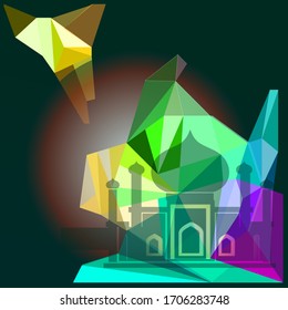 Ramadan blend background with many geometric colors and pseudo mosque icons suitable for ramadan design needs etc.