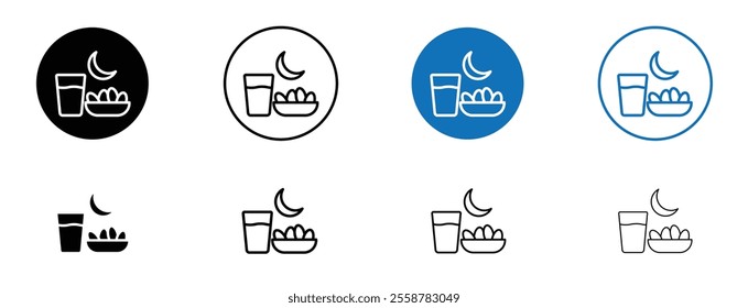 Ramadan breakfast icon set in black and blue colors