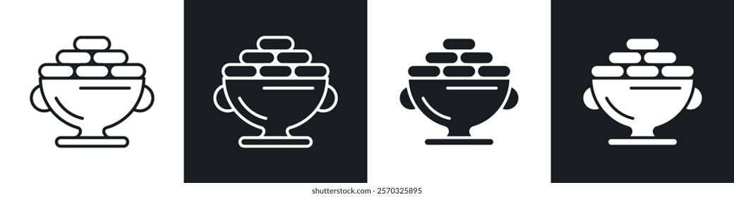 Ramadan breakfast icons vectors set in black. line and flat versions