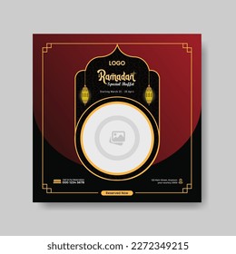Ramadan Buffet Iftar Social Media Post Banner. Ramadan Theme Food Delivery Square Banner with Lantern. Good used for Food Social Media Post. Ramadan Kareem special food menu social media post banner