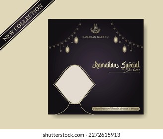 Ramadan Buffet Iftar Social Media Post Banner. Ramadan Theme Food Delivery Square Banner with Lantern. Good used for Food Social Media Post. Ramadan Kareem's special food menu social media post banner