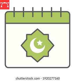 Ramadan calendar color line icon, happy ramadan and religion, islamic calendar vector icon, vector graphics, editable stroke filled outline sign, eps 10