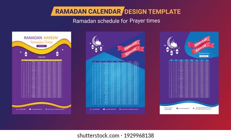 Ramadan Calendar Design Template. Islamic Calendar and Sehri Ifter time Schedule. Hijri islamic calendar 2021. Ramadan calendar, Ramadan schedule for Prayer times in Ramadan