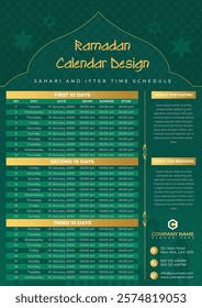 Ramadan Calendar Design. Calendar template, Islamic Calendar dua and time table schedule