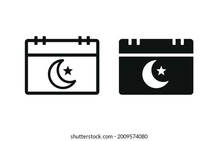 Ramadan calendar icon symbol set. Calendar page with muslim moon and star. Islamic date design concept. Illustration vector