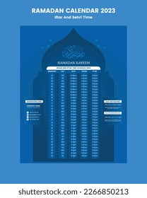 Ramadan calendar iftar and sahri time schedule 2023