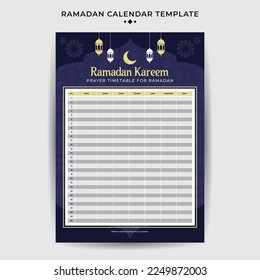 Ramadan calendar with iftar time schedule table