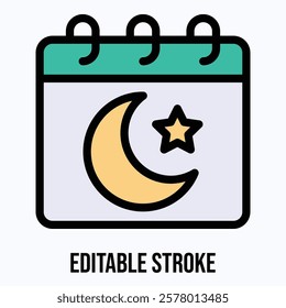 Ramadan Calendar Isolated Vector Icon. Holly Month Calendar Editable Stroke Icon. 