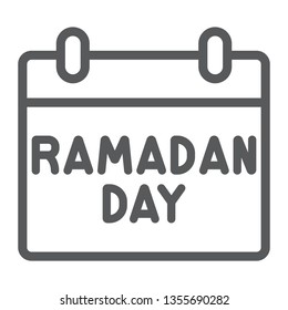 Ramadan Calendar Line Icon, Date And Islam, Ramadam Day Sign, Vector Graphics, A Linear Pattern On A White Background, Eps 10.