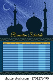 Ramadan Calendar Schedule Fasting Iftar Prayer Stock Vector (Royalty ...