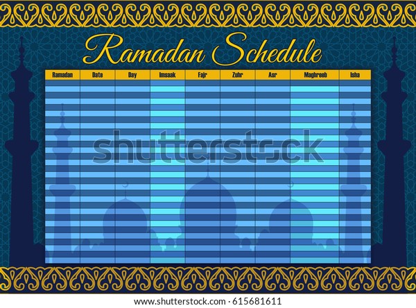 Ramadan Calendar Schedule Fasting Iftar Prayer Stock Vector (Royalty ...