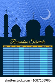 Ramadan Calendar Schedule - Fasting and Prayer time Guide. Vector illustration