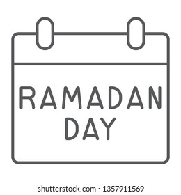 Ramadan Calendar Thin Line Icon, Date And Islam, Ramadam Day Sign, Vector Graphics, A Linear Pattern On A White Background, Eps 10.