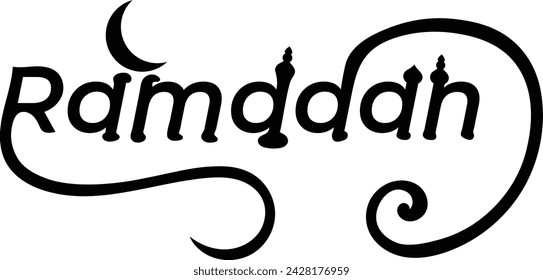 Caligrafía de Ramadán con media luna sobre fondo transparente