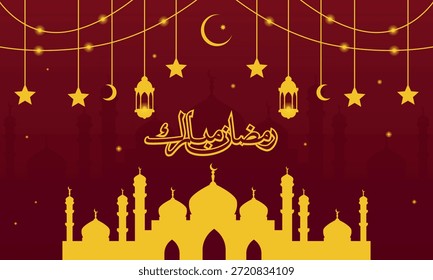 Ramadan calligraphy mosque background, islamic red festive design