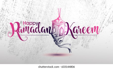 Ramadan Calligraphy Vector with Hand drawn Fanous Lantern with Grunge Background. You can use for Poster, Greeting card and Invitation Card.