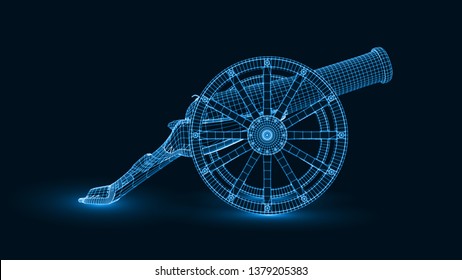ramadan cannon with glowing wireframe design. suitable for ramadan, islam and technology themes. 3d style vector illustration