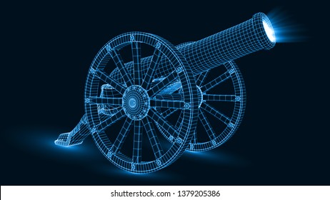 ramadan cannon with glowing wireframe design. suitable for ramadan, islam and technology themes. 3d style vector illustration