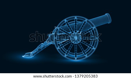 ramadan cannon with glowing wireframe design. suitable for ramadan, islam and technology themes. 3d style vector illustration