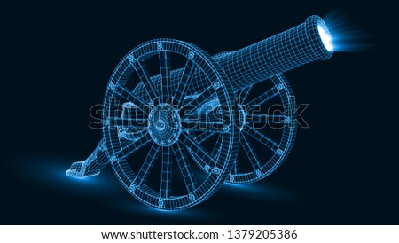 ramadan cannon with glowing wireframe design. suitable for ramadan, islam and technology themes. 3d style vector illustration