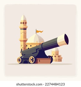 Ramadan Cannon in illustration style, islamic background