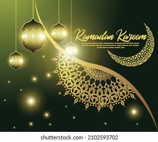 Ramadan card background illustration, mosque dome, chandelier, with starlight effect,