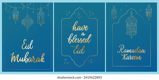 Ramadan-Karten, Plakate, Banner mit Kalligrafieziffern und Doodles. Eid Mubarak, Ramadan Kareem Dekor. Islamisches Design. EPS10