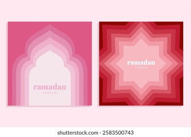 Ramadan cards template with Islamic shape in red and pink color gradient for hamper, gift, present card vector illustration