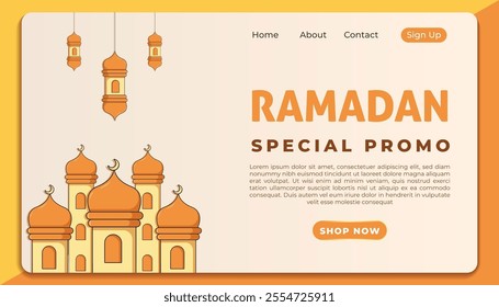 Ramadan cartoon landing page design	
