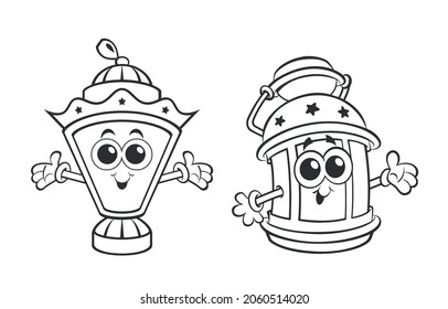 Ramadan cartoon Lanterns coloring page activity for kids vector illustration