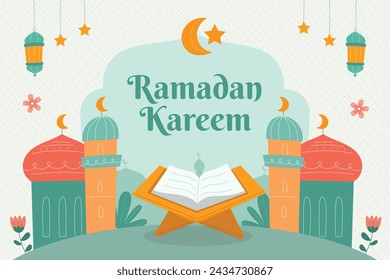 Celebración de Ramadán. Fondo de Ramadán. 10 de marzo. Plantilla de diseño de ilustración vectorial para póster, banner, flyer, tarjeta, poste, cubierta, postal. Ramadán Kareem. Ramadán Mubarak. Saludo islámico.