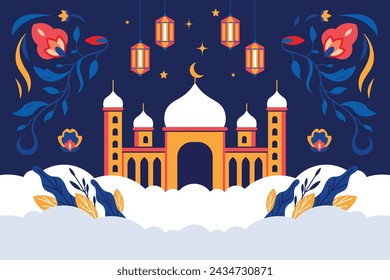 Ramadan Celebration. Ramadan background. March 10. Vector illustration design Template for Poster, Banner, Flyer, Card, Post, Cover, Postcard. Ramadan Kareem. Ramadan Mubarak. Islamic greeting.