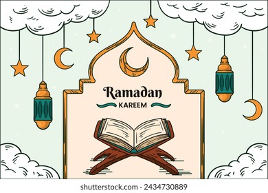 Ramadan Celebration. Ramadan background. March 10. Vector illustration design Template for Poster, Banner, Flyer, Card, Post, Cover, Postcard. Ramadan Kareem. Ramadan Mubarak. Islamic greeting.