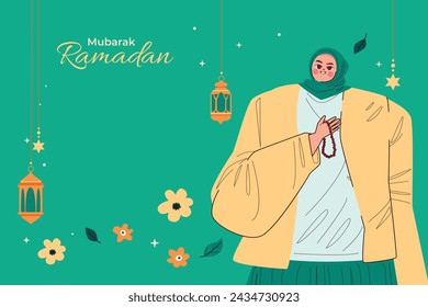 Celebración de Ramadán. Fondo de Ramadán. 10 de marzo. Plantilla de diseño de ilustración vectorial para póster, banner, flyer, tarjeta, poste, cubierta, postal. Ramadán Kareem. Ramadán Mubarak. Saludo islámico.