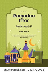 Celebración de Ramadán. Fondo de Ramadán. 10 de marzo. Plantilla de diseño de ilustración vectorial para póster, banner, flyer, tarjeta, poste, cubierta, postal. Ramadán Kareem. Ramadán Mubarak. Saludo islámico.