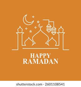 Ramadan Celebration Card with Mosque Lanterns and Crescent Moon