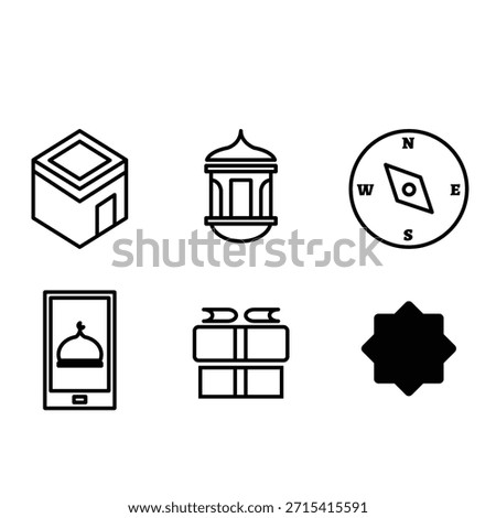 Ramadan celebration icon set featuring Quran gift and lantern