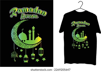 Ramadan bietet Ihnen die Möglichkeit, Ihr Eman Ramadan Kareem islamic T-Shirt Design zu bauen, das moderne und trendige Moschee-Symbol-Konzept Premium Vektor