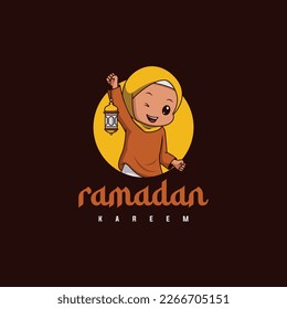 ramadan character illustration. with cute girl smiling.